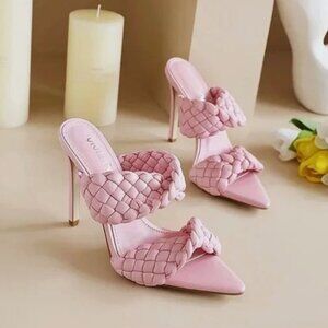 Vivianly Womens Size 9 Pink Braided Slide Stiletto Slip-On Sandals size 8